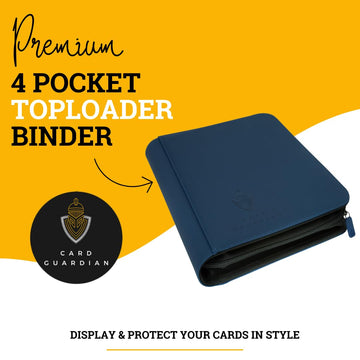 Card Guardian - Toploader 4 Pocket enhanced Binder with Zipper for 160 Cards - Side Loaded Pockets - Compatible with Sports and Trading Cards TCG (Blue)