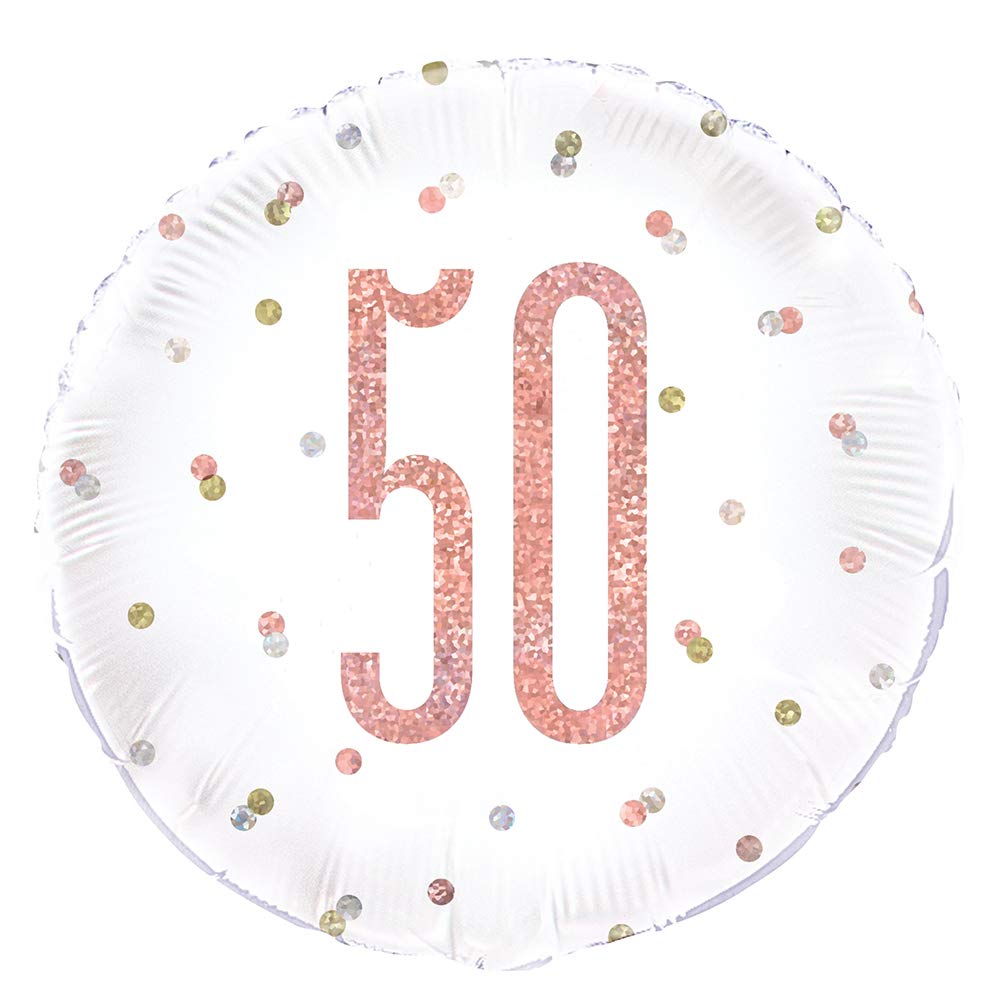 Glitz Rose Gold Number 50 Birthday Round Foil Balloon - (18) Pack of 1 - Perfect Decoration for Birthday Parties and Other Miles