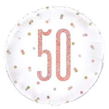 Glitz Rose Gold Number 50 Birthday Round Foil Balloon - (18) Pack of 1 - Perfect Decoration for Birthday Parties and Other Miles