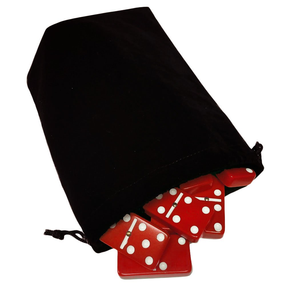 Marion & Co. Domino Double Six 6 Red Tiles Jumbo Tournament Professional Size With Spinners In Black Elegant Velvet Bag