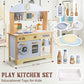 WoodenEdu Kitchen Playset for Kids Ages 3-8, Wooden Pretend Play Kitchen with Cooking Accessories, Dimensions: 38    H x 31    W