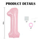 TONIFUL Pastel Pink Number 1 Balloon - 40 Inch Aluminum Balloon for Girl's Birthday, Bridal Shower, Engagement, and Anniversary Decorations