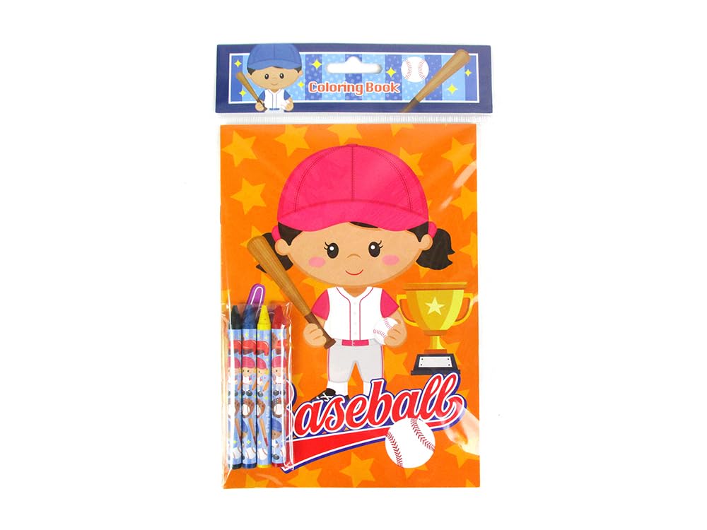 TINYMILLS Baseball Coloring Book Set with 12 Coloring Books and 48 Crayons Baseball Birthday Party Supplies Favor Bag Filler Tea