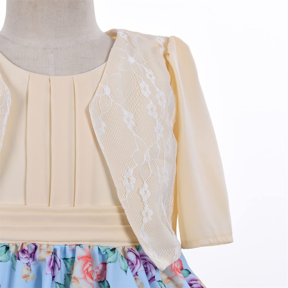 Cosplay Life Floral Dress for Girls and Young mature-themeds Fashion Flower Waistline Kids Party Festival Dress Ages 5-9 Years Old (Blue  5YRS)