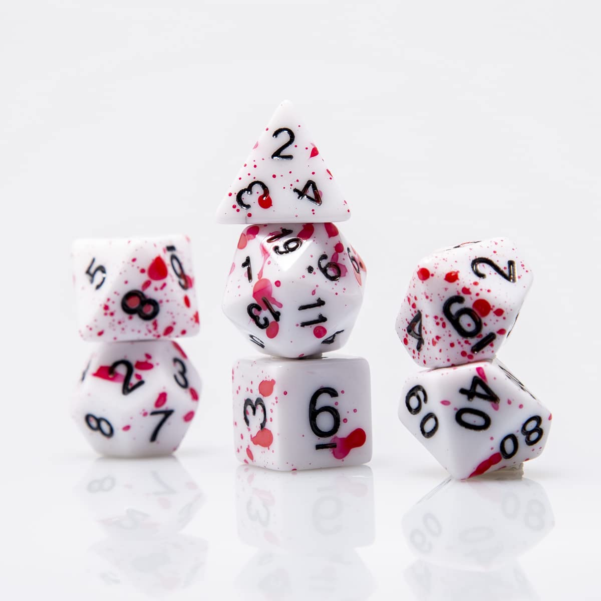 Vampire Dice FLASHOWL Blood Dice D&D Dice Set with Irregular Spray Red Dots Blood Splatter Polyhedral Role Playing Gaming Dice D