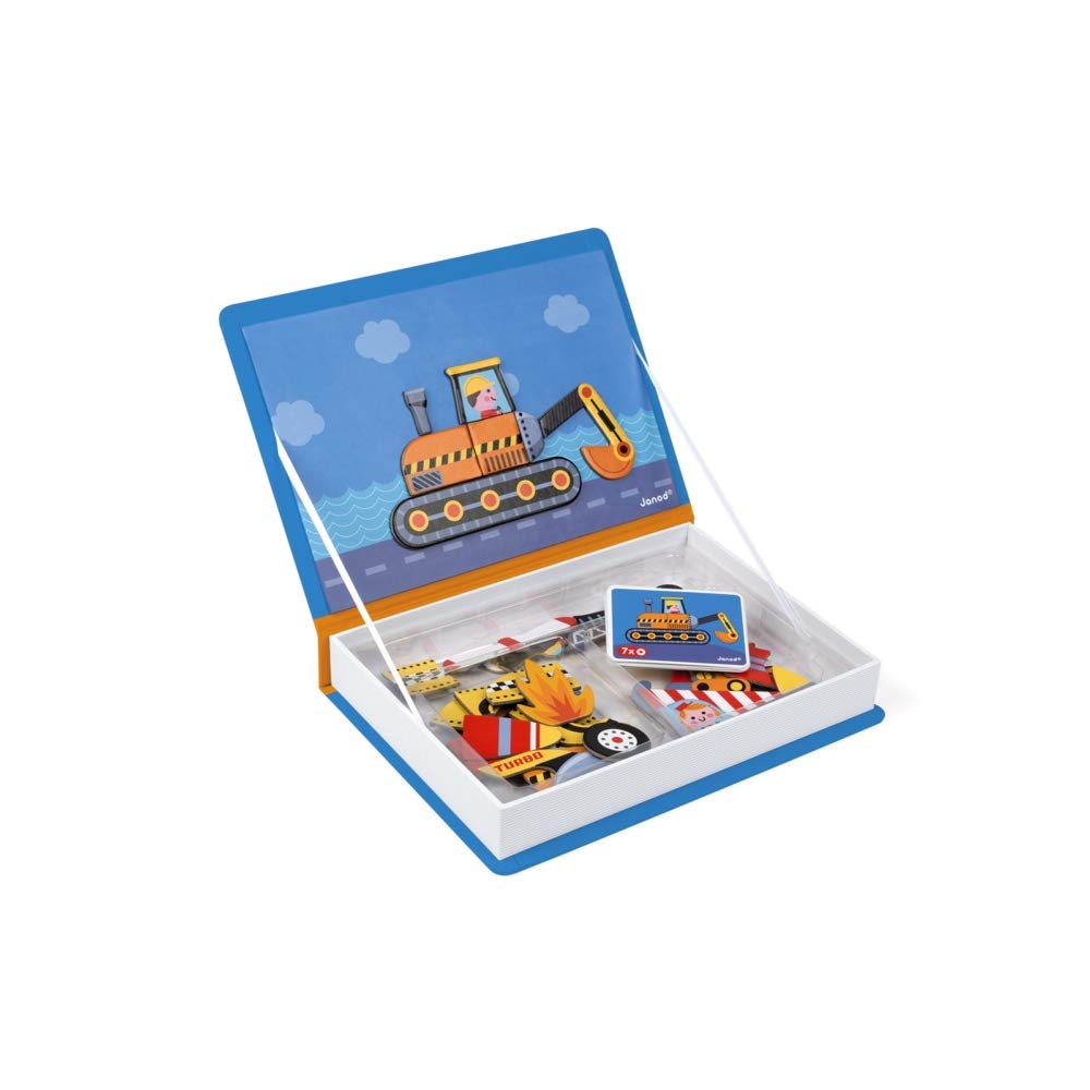 Janod Magnetic Racers Vehicle Game - 69 pcs, Cardboard, Multi-color, Ages 3+, Model J02715