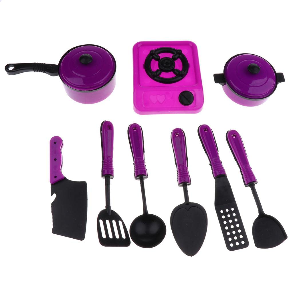 UJEAVETTE 9Piece Purple Plastic Kitchen Pretend Play Set for Kids  Pot, Pans, and Cooking Utensils