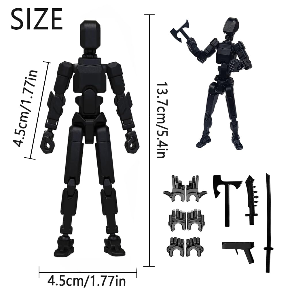 Feetcant Titan 13 Action Figure 2024 New Lucky Robot 13 Action Figures 3D Printed Action Figures for Boys Dummy Robot 13 Action Toy Movable Joints Action Figure (Black-1pc)