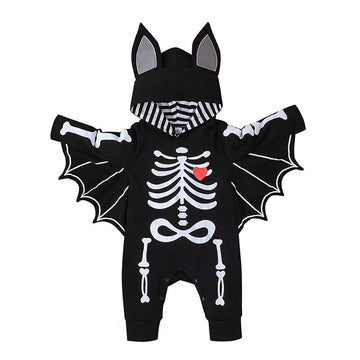 Baby Bat Costume Boy Girl: My First Halloween Baby Boy Outfit Newborn Cloak Romper Bat Ears Jumpsuit With Wings Cosplay Infant Toddler Vampire Ghost Dress Up Hooded Clothes Set Black Skull 6-12 Months