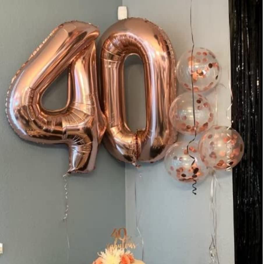 Paticool 40 Inch Rose Gold Number Balloon 4, Large Number Foil Balloons Mylar For Girl Boy Birthday Party Celebration Decoration