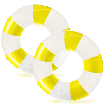 2PCS Pool Floats for Adult Striped Swim Ring Pool Floaties Inflatable Large Swimming Pool Raft Party Water Girls Boys Summer Bea