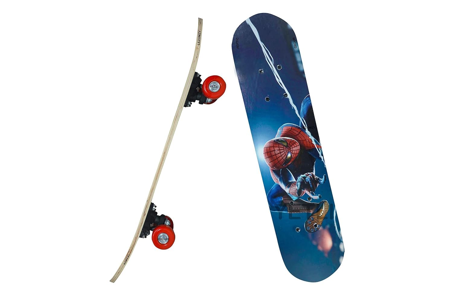 QXWRIFT Spiderman Wooden Skateboard for Boys and Girls, Beginner Mini Cruiser Skate Board with Spiderman Print, 61 x 15 cm, Smoo