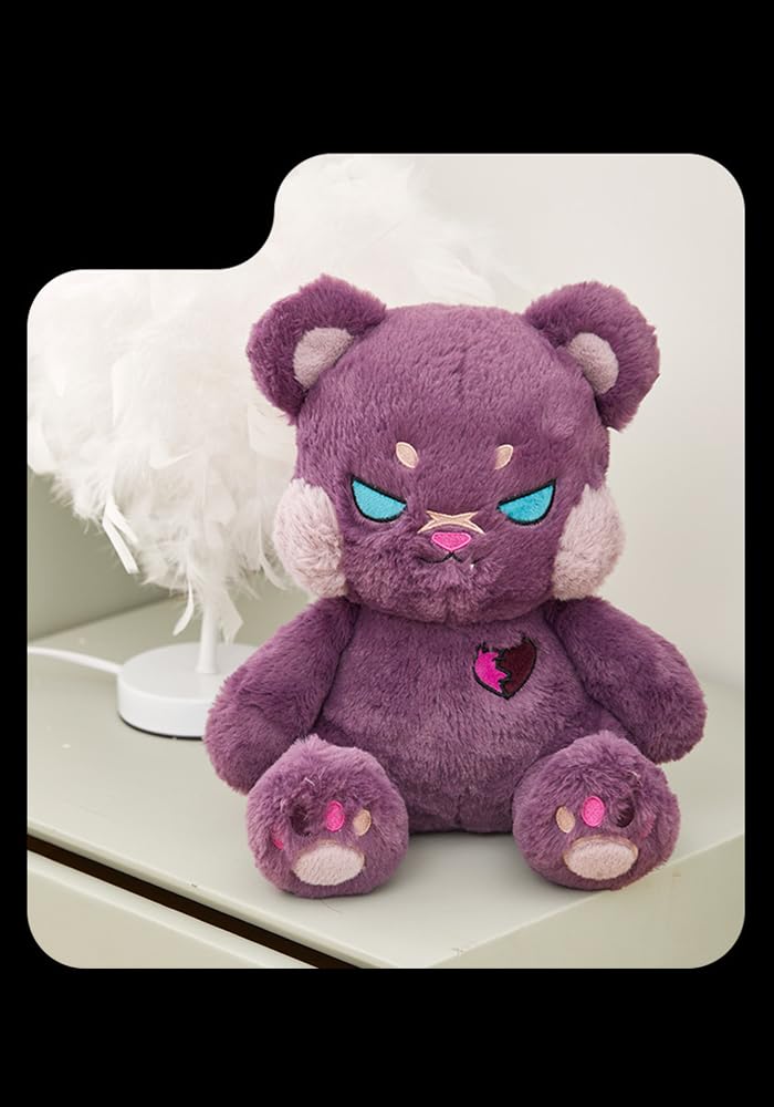 Elainren Creepy Gothic Bear Stuffed Gifts, Plush Goth Teddy Bear With Wings, Crazy Purple Bear Plushie Toy Dreadful Bear Stuffed