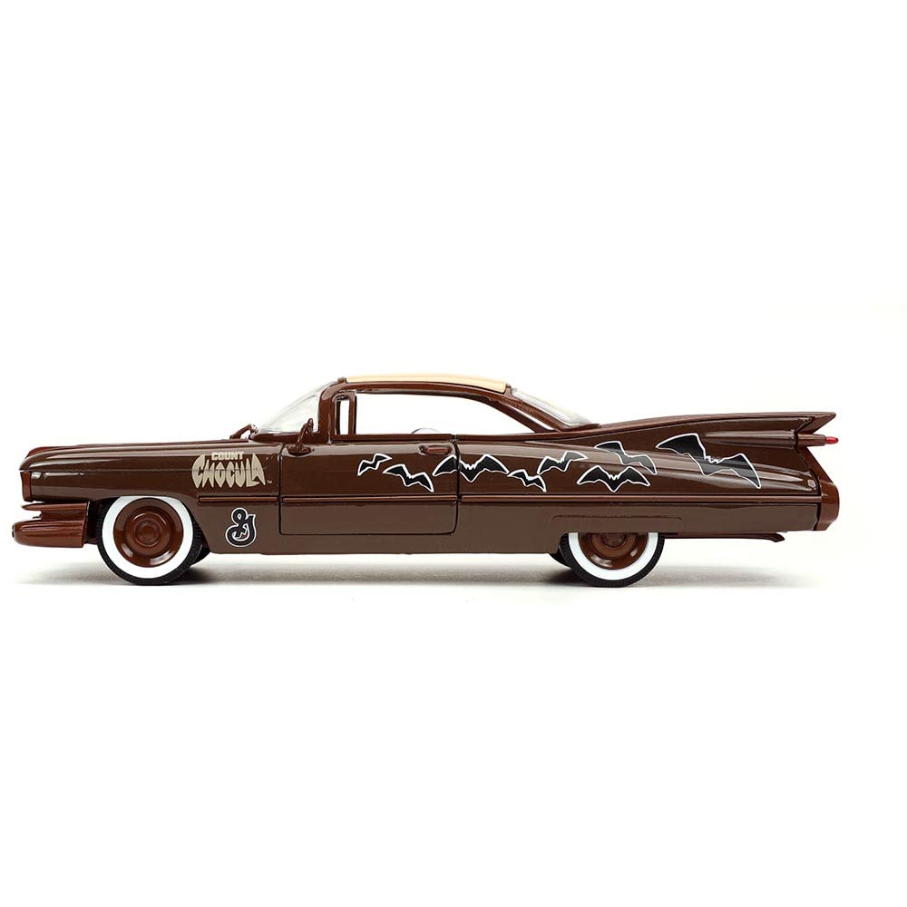 Jada 1959 Cadillac Coupe Deville Brown And White With Graphics And Count Chocula Diecast Figurine Hollywood Rides Series 1/24 Di