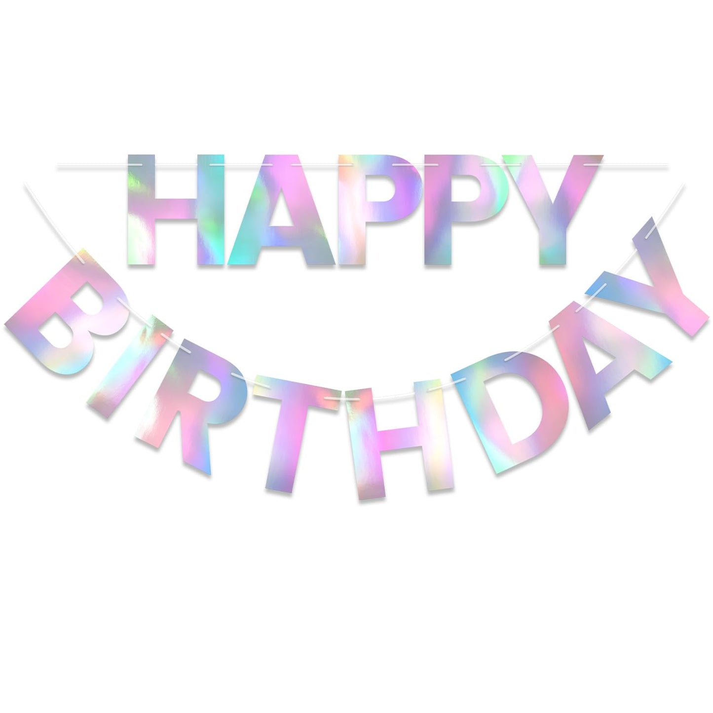 Litaus, Iridescent Happy Birthday Banner - Pre-Strung, 9 Ft, No Diy | Birthday Decorations | Happy Birthday Sign For Birthday De
