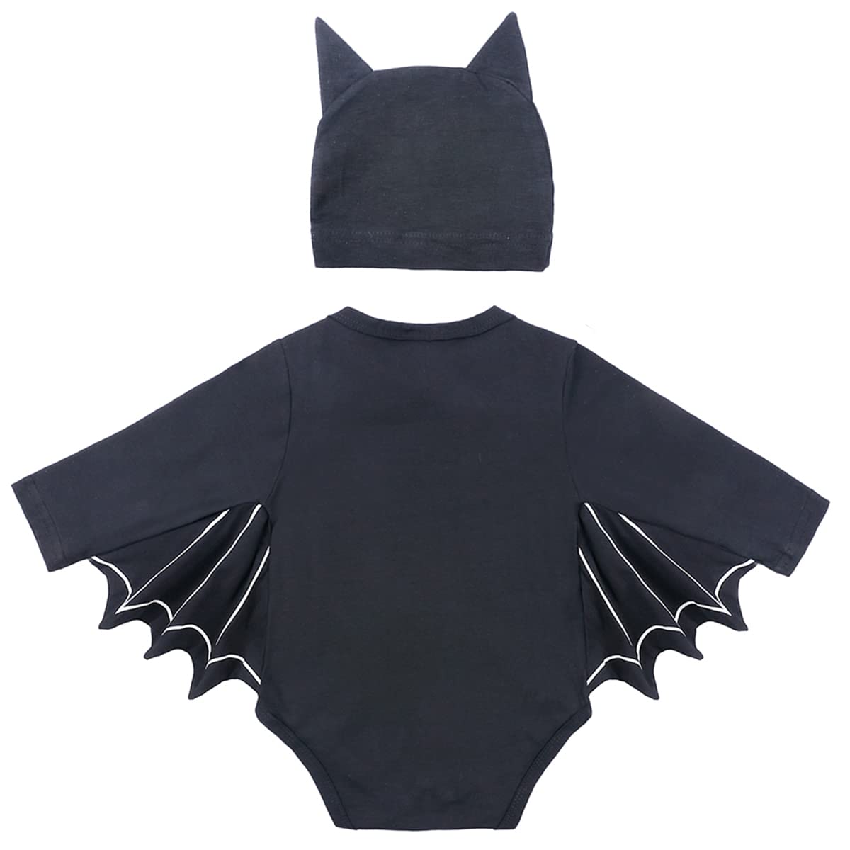 Agqt Baby Girls Black Bat Costume Cloak Romper Hat Halloween Costumes Long Sleeve 2Pcs Romper Black Eye Size 18-24 Months(100)