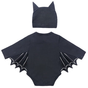 Agqt Baby Girls Black Bat Costume Cloak Romper Hat Halloween Costumes Long Sleeve 2Pcs Romper Black Eye Size 18-24 Months(100)