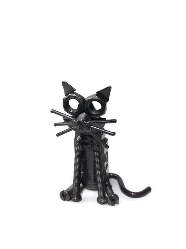 The Handcrafted Recycled Metal Sitting Cat Figurine - Eco-Friendly Metal Decor