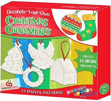 Christmas Crafts for Kids - DIY Christmas Tree Decorations Resin Ornaments Kits (Includes Paints Brushes) - Stocking Stuffers DI