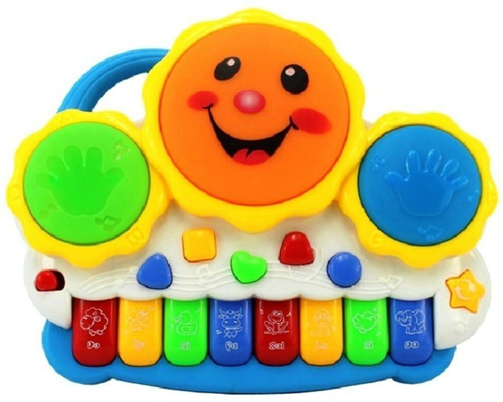 Bestie toys Baby Smiles Musical Drum Keyboard Toy with Flashing Lights Animal Sounds & Songs