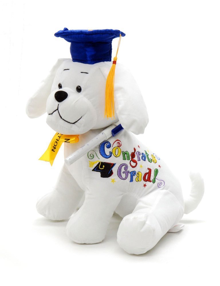 Papijojo Graduation Autograph Stuffed Dog With Pen, Blue Hat - Congrats Grad! 10.5'