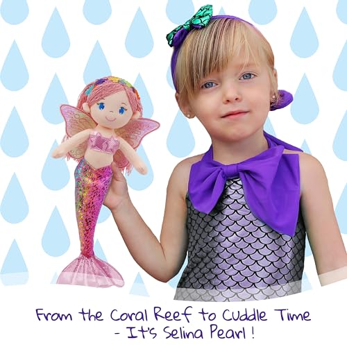 June Garden 16 Selina Pearl Mermaid Fairy Doll - Soft Plush Doll with Shimmery Wings & Sparkly Tail - Huggable Stuffed Toy Gift