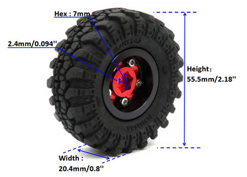hobbysoul 4pc 1.0 Beadlock Wheels and Tires for RC Crawler Truck Axial SCX24 Traxxas 1/18 TRX4M Upgrades, HS701190