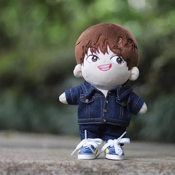 Niannyyhouse Denim Jackets Jeans White T-Shirt 7.8In(20Cm) Plush Humanoid Stuffed Doll Clothes (Dark Blue)