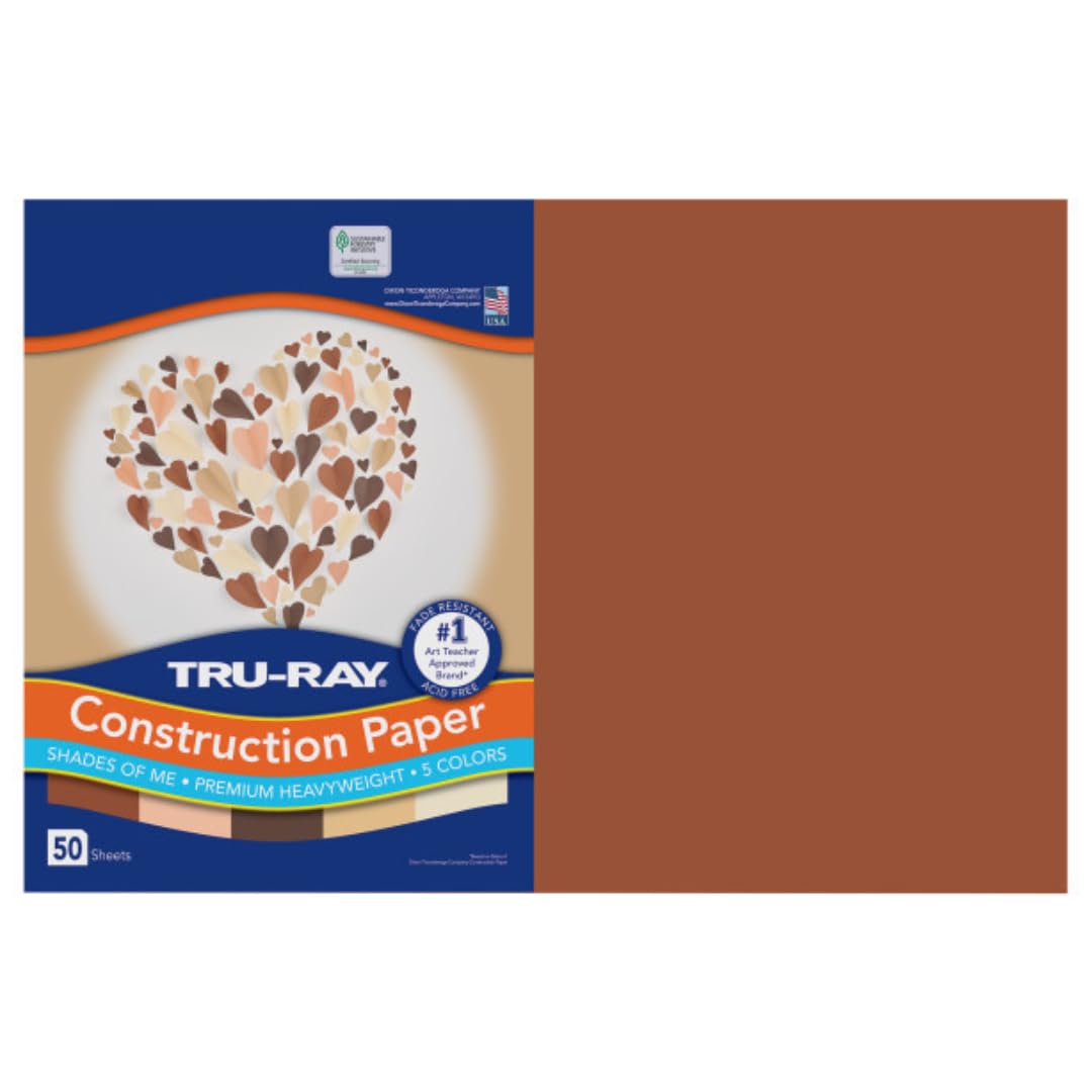 Tru-Ray Shades of Me Construction Paper, 5 Assorted Skin Tone Colors, 12 x 18, 50 Sheets/Pack, Case of 25 Packs,1250 Sheets Tota