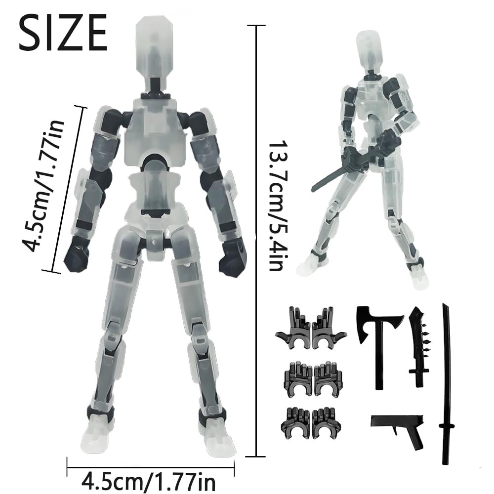 Feetcant Titan 13 Action Figure 2024 New Lucky Robot 13 Action Figures 3D Printed Action Figures for Boys Dummy Robot 13 Action Toy Movable Joints Action Figure (Transparent-1pc)