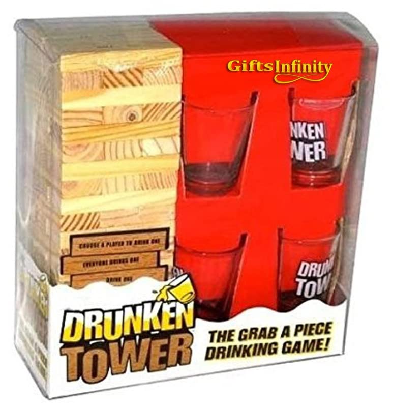 GIFTS INFINITY® Drunken Tower Game - Wooden Block Stacking Game, Fun Gift for Adults and Kids, Perfect for Parties, Color: Wood