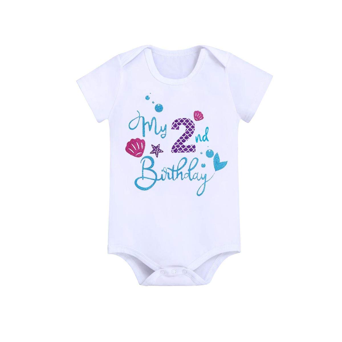 Mermaid Second Birthday Outfit Baby Girl My 2Nd Birthday Cake Smash Photo Shoot Romper Little Mini Tutu Skirt Shiny Headband Summer Nautical Ocean Themed Birthday Party Supplies Aqua 2 Years Old