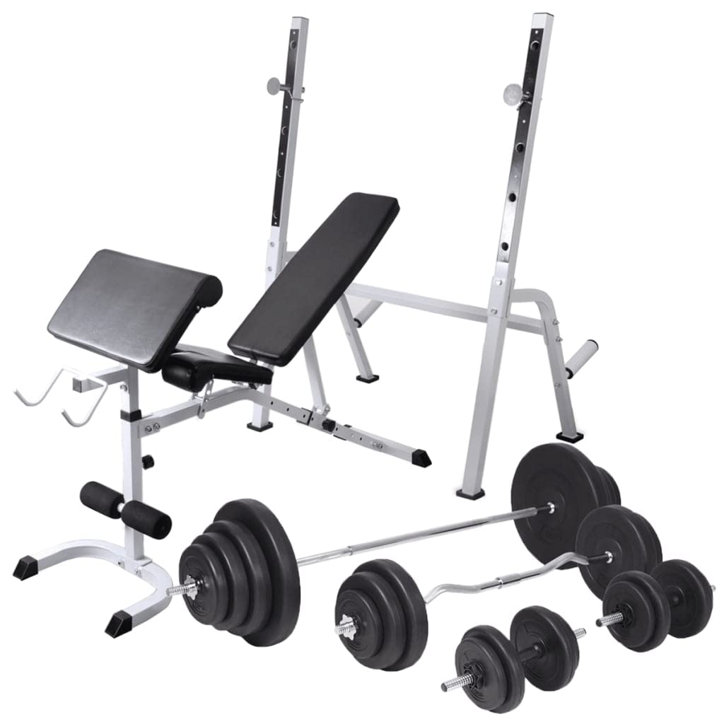 vidaXL Adjustable Workout Bench with Weight Rack, Barbell and Dumbbell Set 264.6 lb, Home Gym Equipment, Steel Construction, Cot
