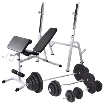 vidaXL Adjustable Workout Bench with Weight Rack, Barbell and Dumbbell Set 264.6 lb, Home Gym Equipment, Steel Construction, Cot