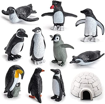Ai-Fun 11Pcs Penguin Igloo Figurine Toys Realistic Ocean Tiny Animal Model Polar Animal Figures Set