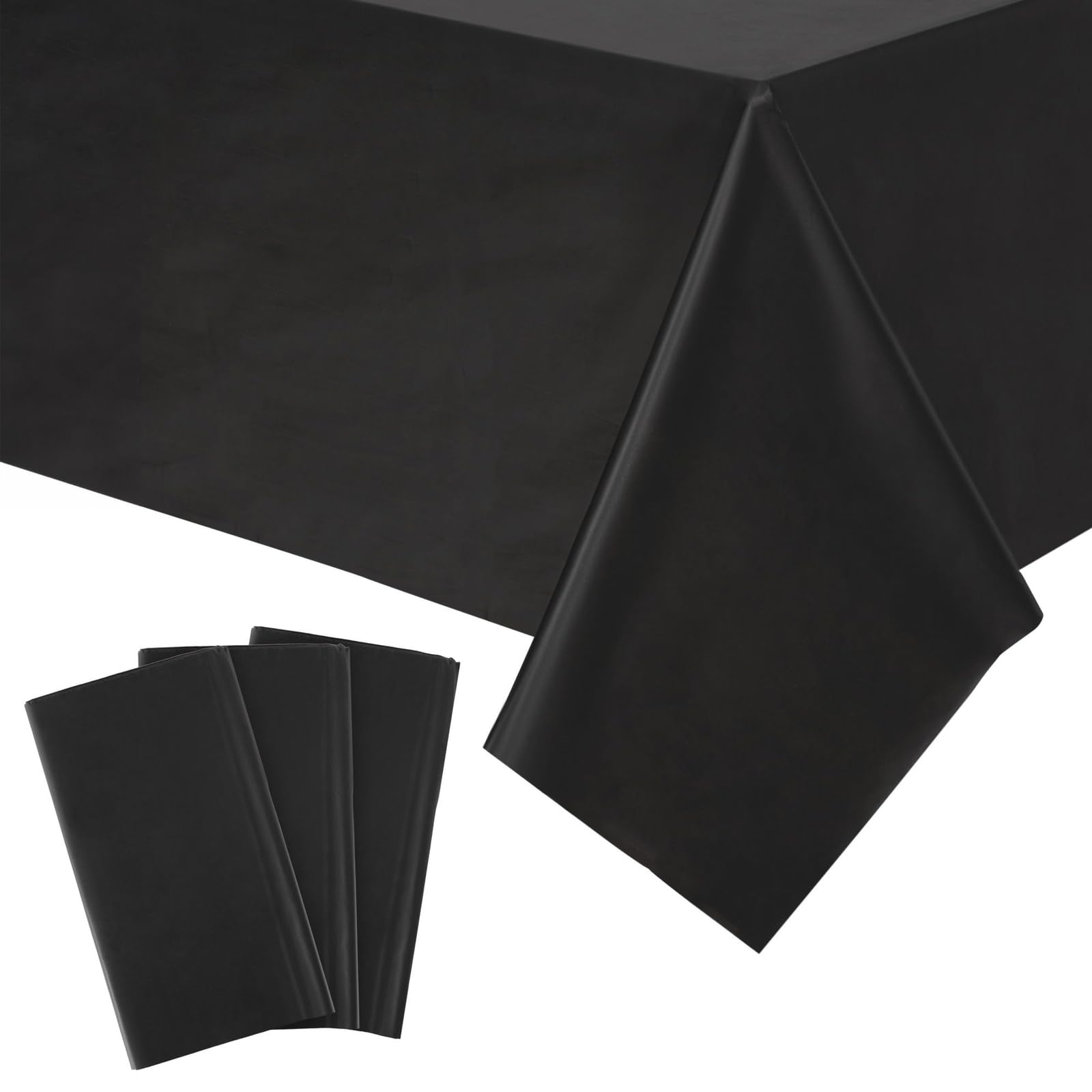 Juvale 3 Pack Black Plastic Tablecloth for Rectangle Tables, 54 x 108 Inches, Disposable Tablecloth Cover for Birthday, Hallowee