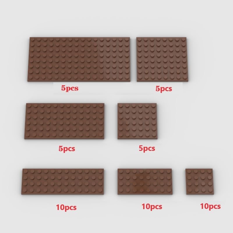 Classic Building Plate Assortment Pack, 50Pcs Brown Bulk Plates With 7 Size Building Plate Base Plate, Compatible With Lego Part