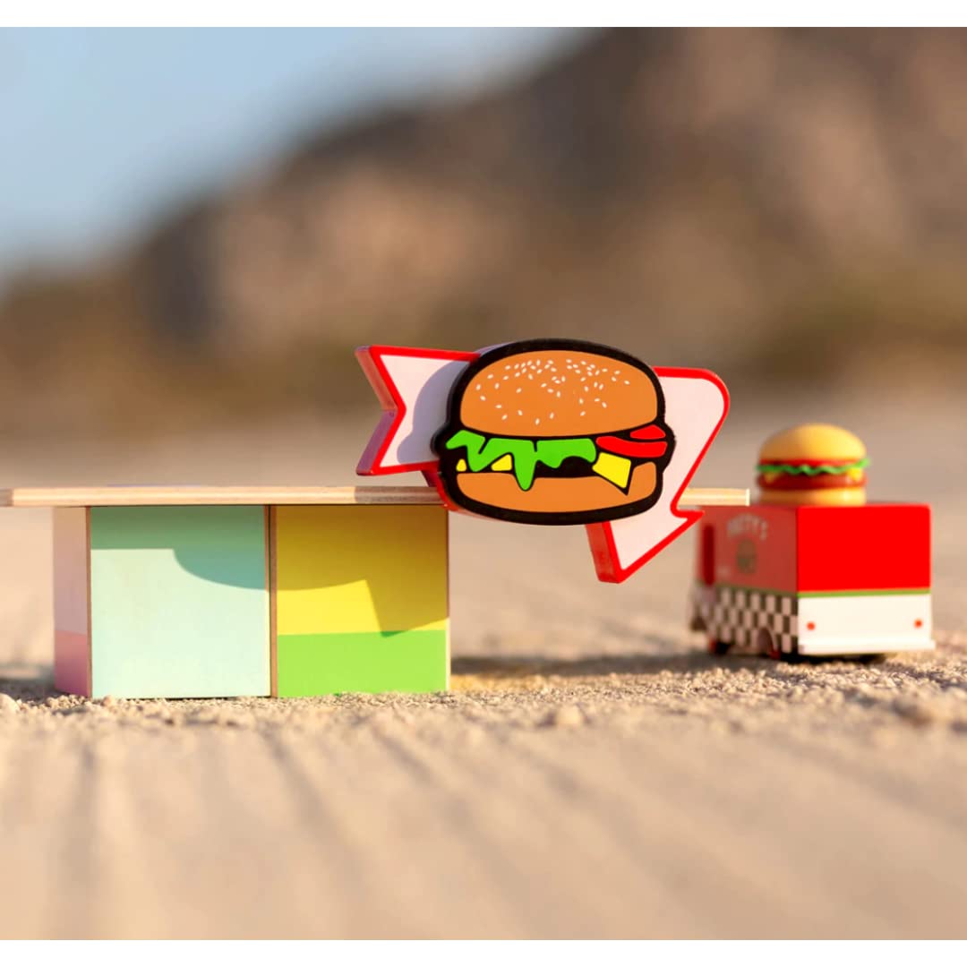 CANDYCAR Wooden Diecast Collection - Hamburger Shack  enhanced Handcrafted Beech Wood Toy
