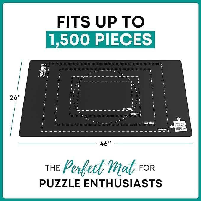 Rubber Puzzle Mat, Roll Up Puzzle Board For Jigsaw Puzzles - 1500 Pieces Protector, Saver, Organizer, Non-Slip Rubber Bottom, Foam Rolling Tube, Polyester Top W/Storage Bag + Bonus Puzzle Glue