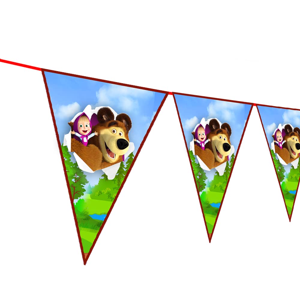 Wow Party Studio Mashha Bear Cartoon Theme Happy Birthday Decorations Flag Pennants Buntings Banner  10Ft Long