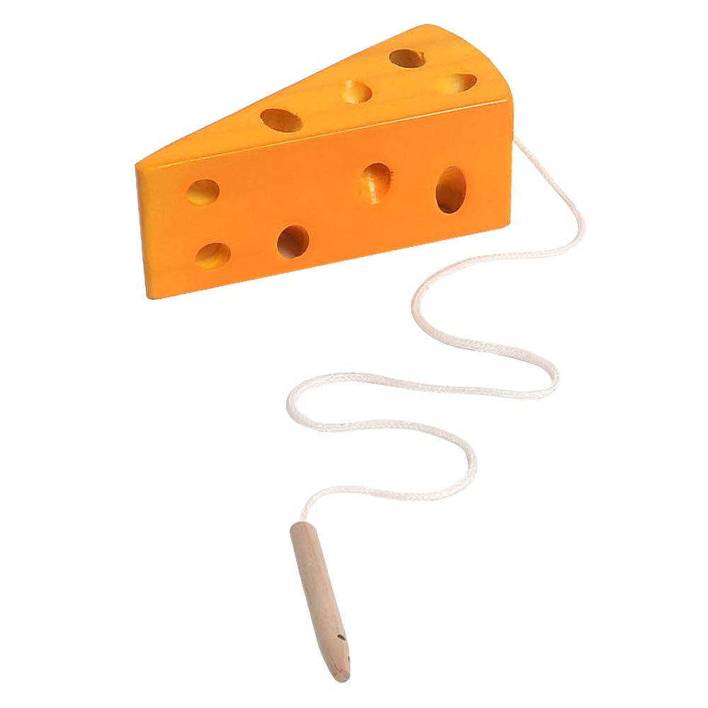 Skrtuan Wooden Lacing Cheese Threading Toy Montessori Airplane Travel Game Toys Wood Block Puzzle Fine Motor Skills Activity Learning Educational Gift For Toddlers Baby Kids 3 4 5 Years Old, 1 Cheese