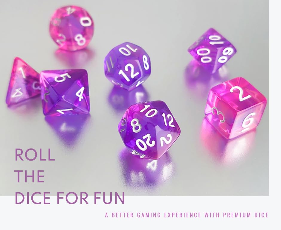 vvpesca Purple DND Dice Set, Pop Color D&D Stuff, - Polyhedral Dice Set for DND Accessories, Dungeons and Dragons, Role Playing