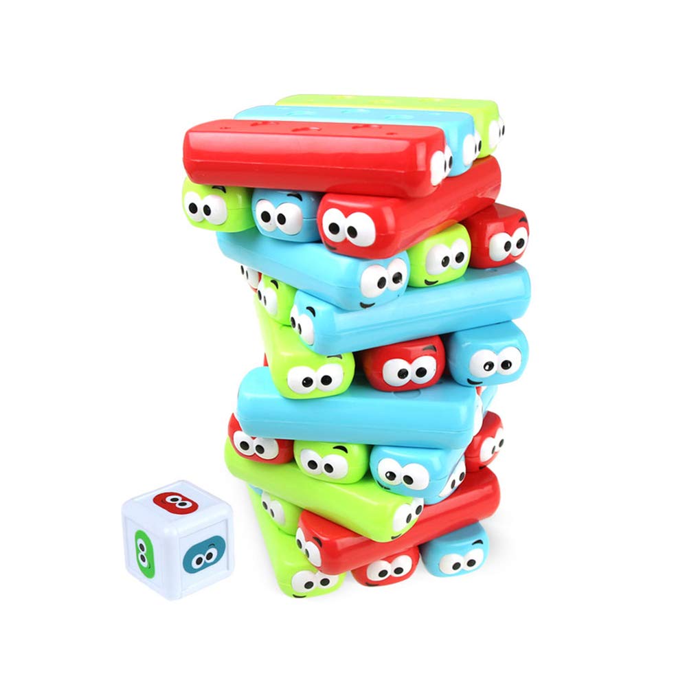 Homseek Tumbling Tower Stacking Blocks,Colored Cartoon Plastic Building Blocks Board Toppling Colorful Cube