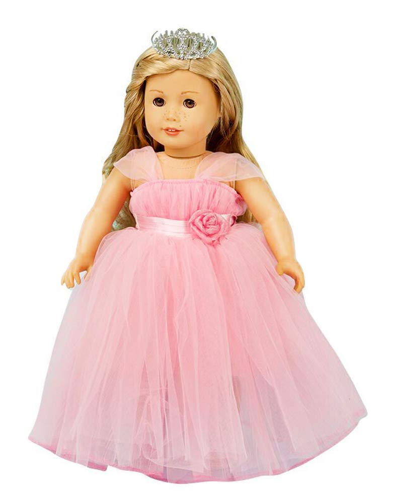 Girls Doll Clothes And Accessories , Princess Costume , Wedding Dress , Party Gown Dress For 18 Inch Dolls (Pink)