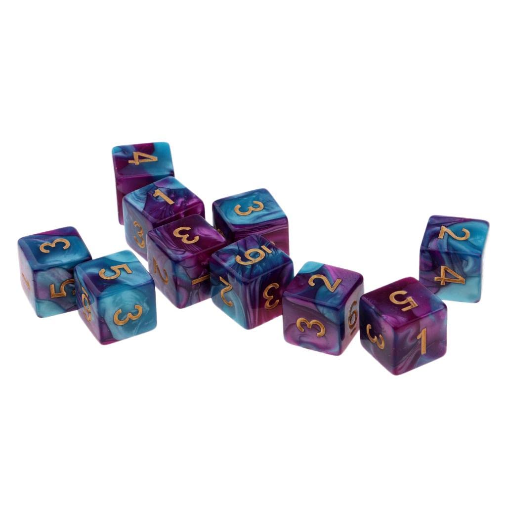 CALANDIS 10x 6Sided Game Dice 16mm Dice for Board Games/Teaching Math Purple+Blue