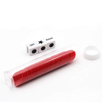 Spidfee Rigth Left Center Dice Game Set With 3 Dices + 36 Chips, Red Chips