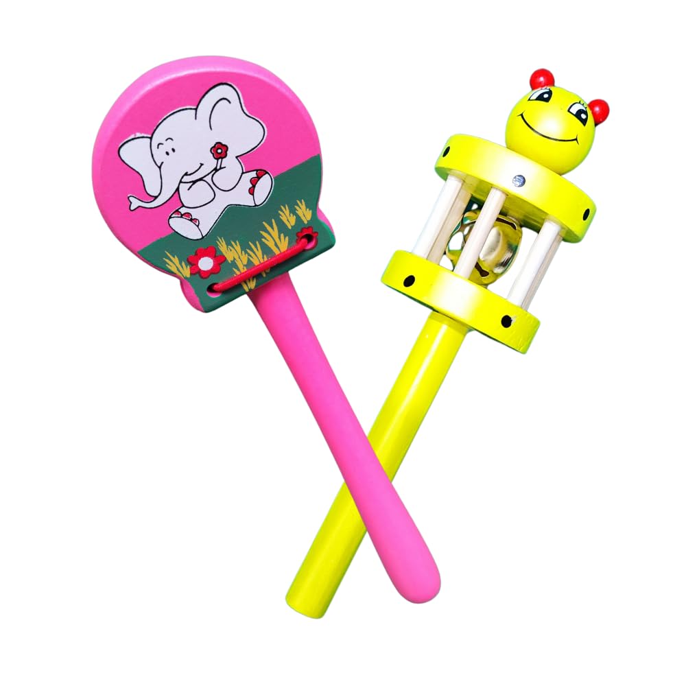 Thanu Toys_Wooden Cage & Clapper Rattles/EcoFriendly Infant Toys For Developmental Learning/NonToxic/Educational Baby Rattles|