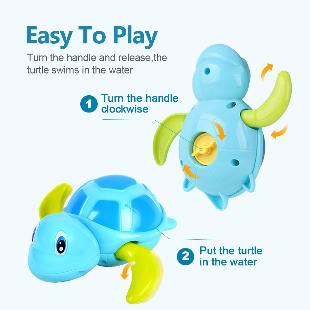 Bath Toys For Toddlers 1 2 3 4 5 Years Old,Pool Toys For Kids,Baby Funny Wind Up Swimming Turtle Bath Toy,Cute Floating Bathtub Water Toys,Gift For Preschool Child Boys Girls (3 Pcs)