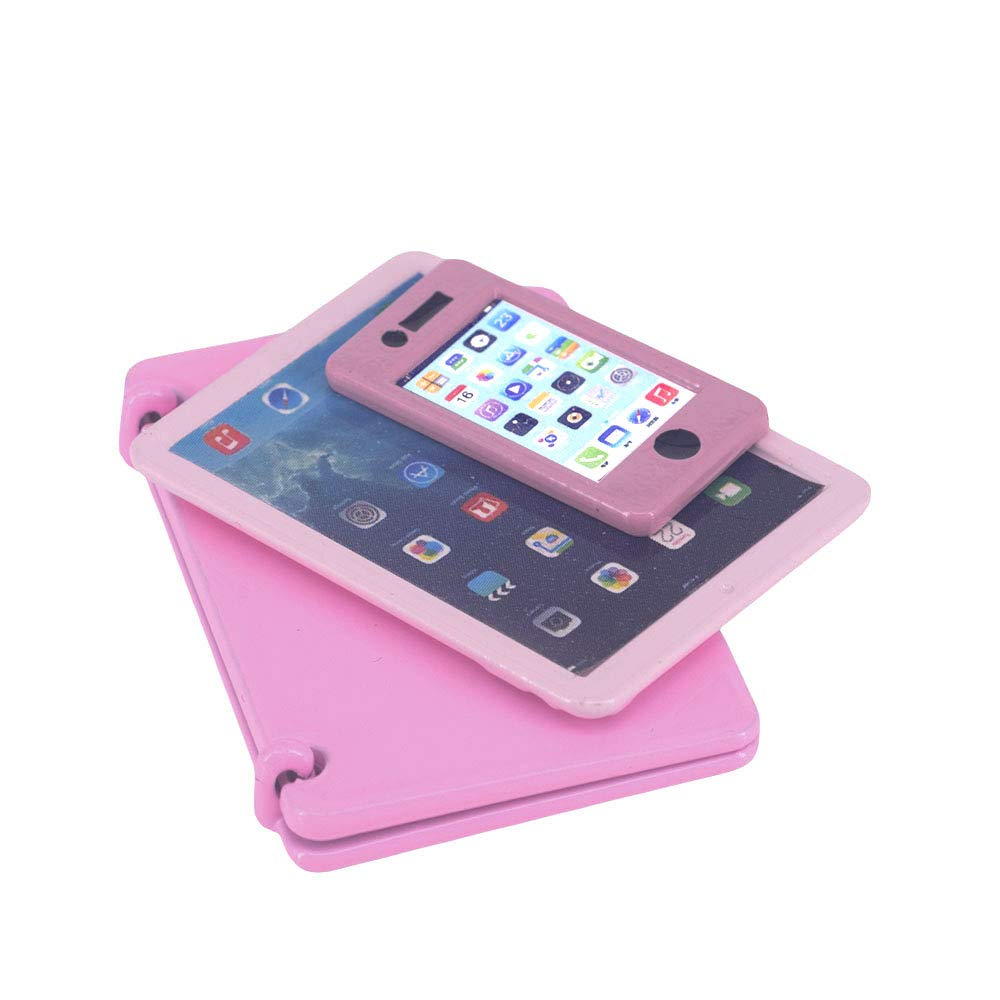 Dollhouse Decoration Miniature Accessories Dollhouse Computer Laptop Tablet Phone Simulation Accessories For Doll 1/6 1/12 Miniatures Play Set - 3 Pcs (3 Laptop-Pink)