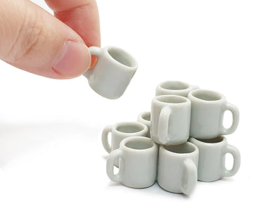 ChangThai Design  White Cup 10 Pieces Tiny Tableware - Miniature Cup Mug Plate Bowl Tableware Crockery Cutlery Kitchen Utensils